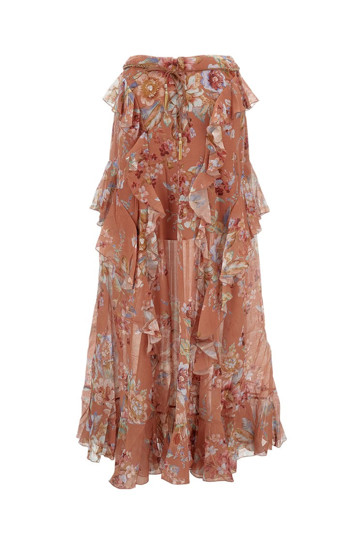 Zimmermann Cascading Ruffle Brown Maxi Skirt