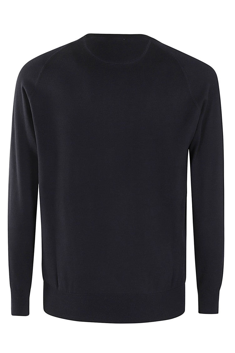 Aspesi Navy Blue Cotton Sweater With Ribbed Trims