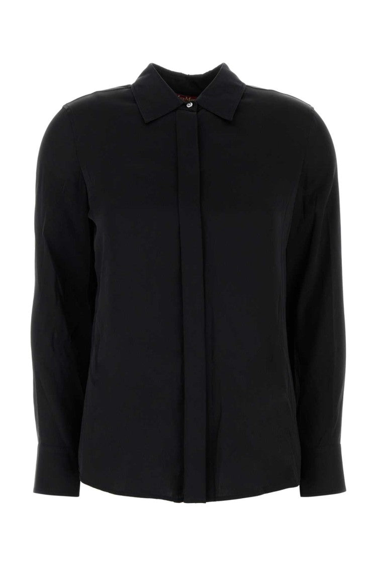 Mm Studio Black Stretch Satin Baden Shirt