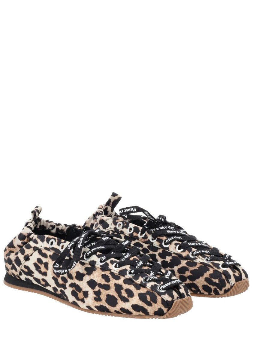Ganni Leopard Print Gathered Elastic Flats