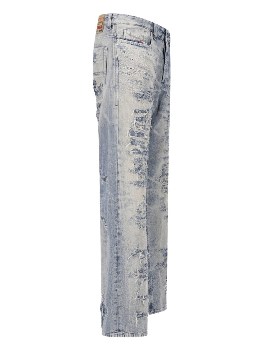 Diesel Light Wash Distressed Straight-Leg Jeans