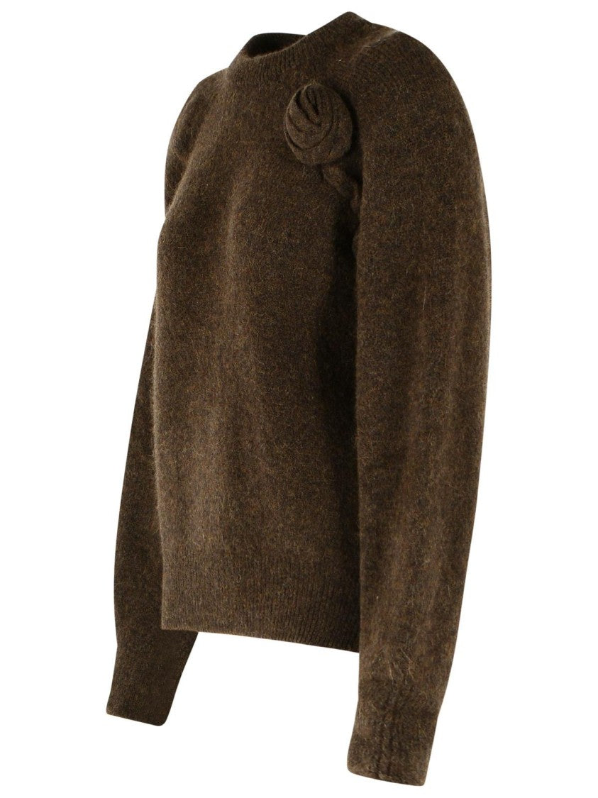 Rotate Brown Floral Detail Alpaca-Blend Sweater