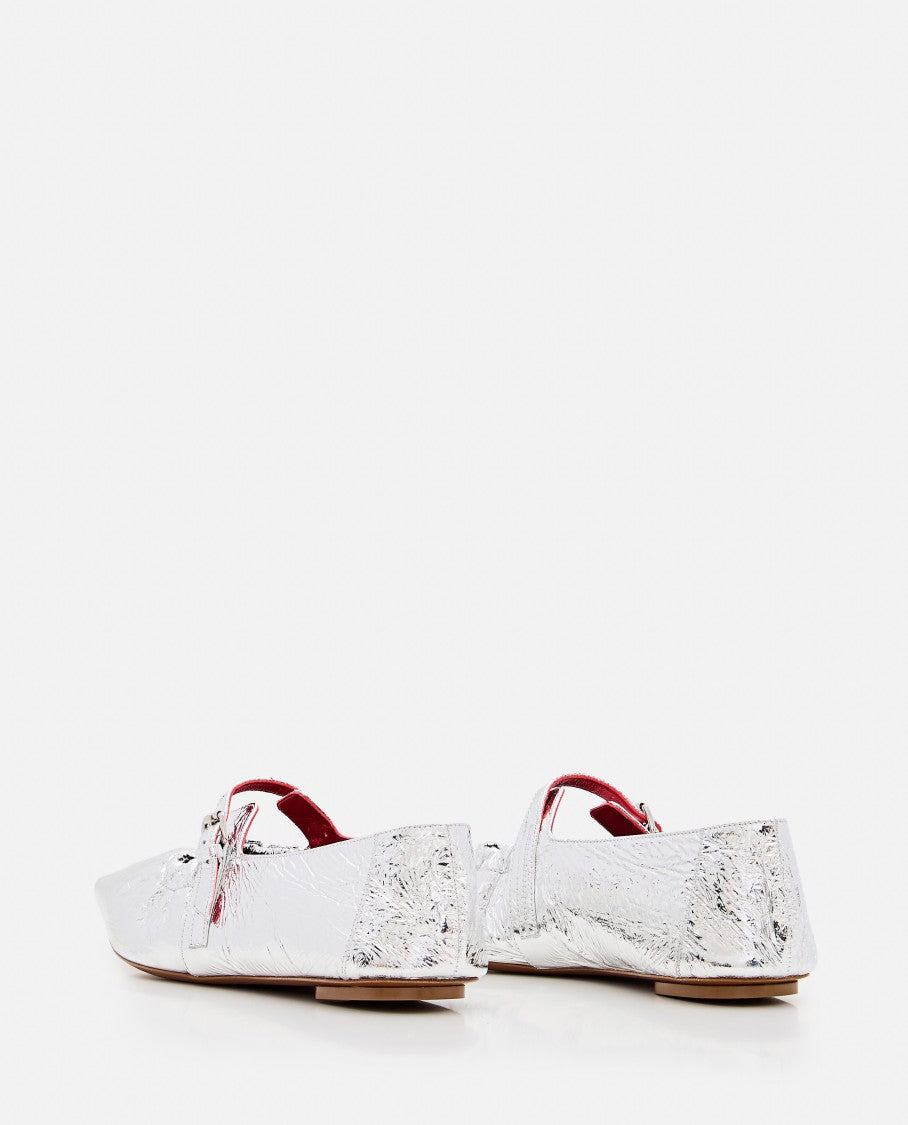 Plan C Silver Ballerina Flats With Buckle Fastening