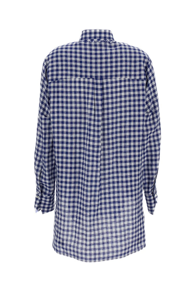 Jejia Gingham Linen Shirt Dress With Fringed Collar