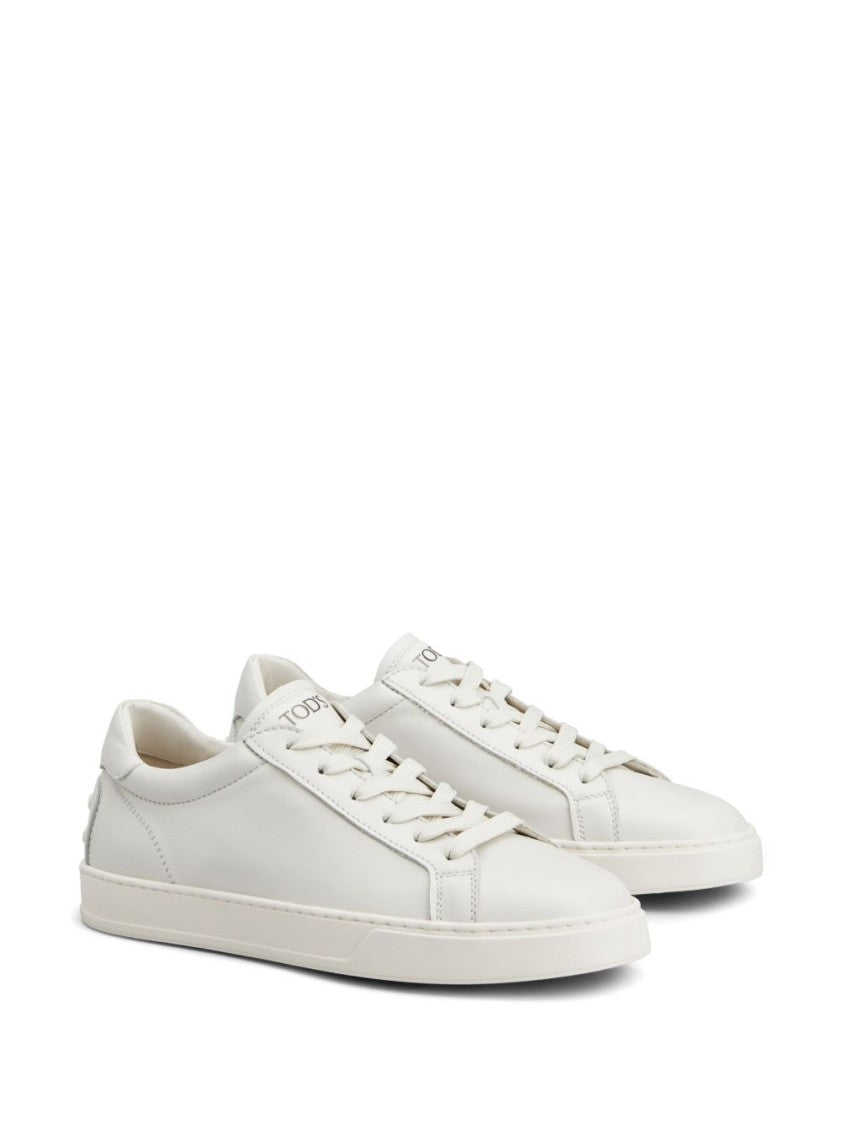 Tod's White Minimalist Calfskin Rubber Sole Sneakers