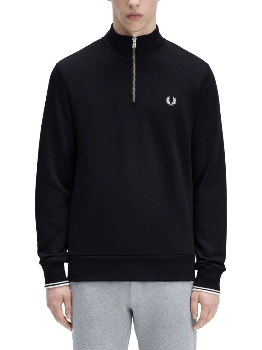 Fred Perry Half-Zip Front Sweatshirt With High Collar And Ribbed Detailing