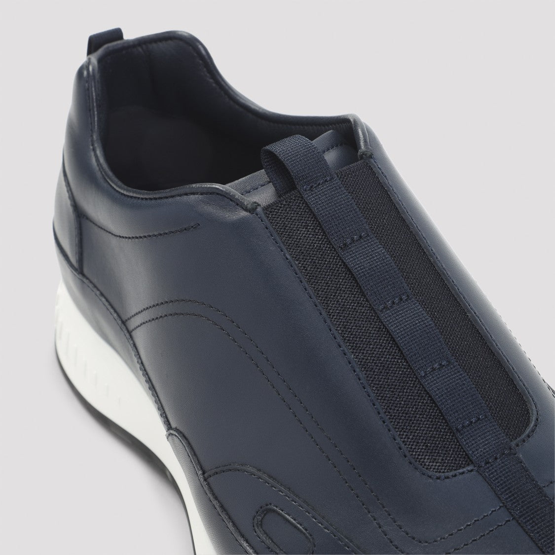 John Lobb Navy Blue Leather Sneakers With Almond Toe