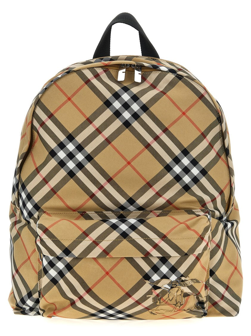 Burberry Check Fabric Backpack With Ekd Logo