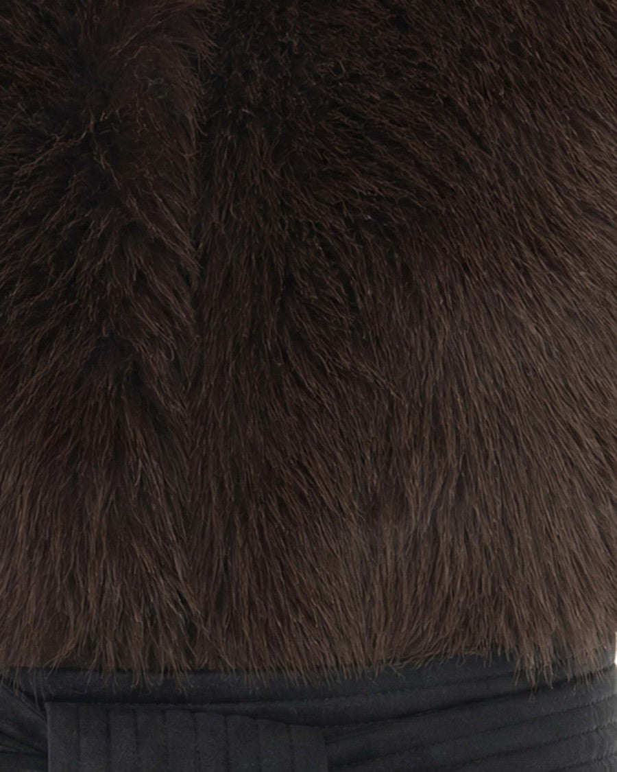 Liu Jo Dark Brown High Collar Faux Fur Vest