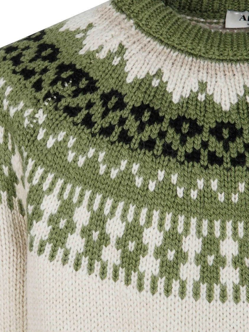Altea Knitted Crew Neck Sweater With Patterned Yoke And Ribbed Trims