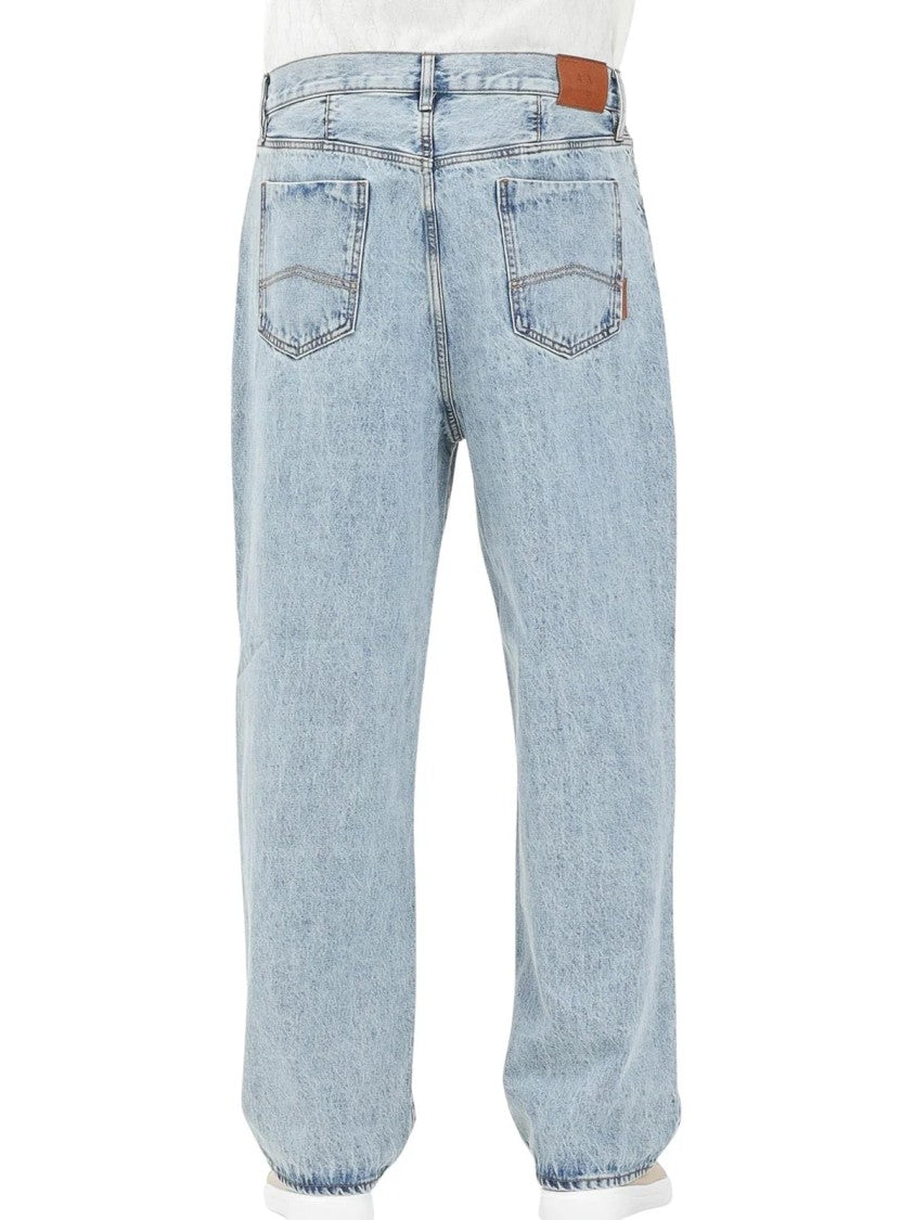 Armani Exchange Light Blue Vintage-Wash Cotton Straight-Leg Jeans