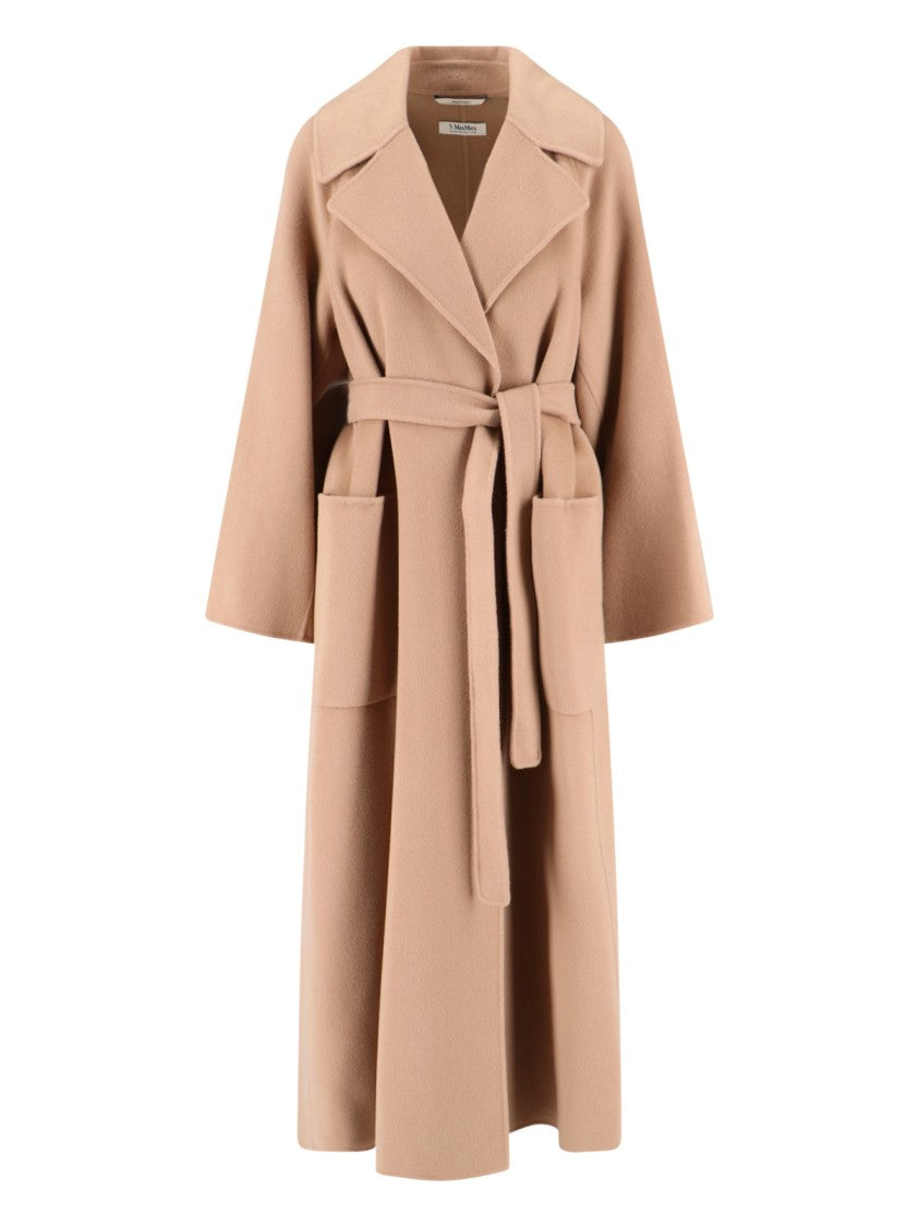 Max Mara Beige Virgin Wool Wrap Coat With Classic Lapel