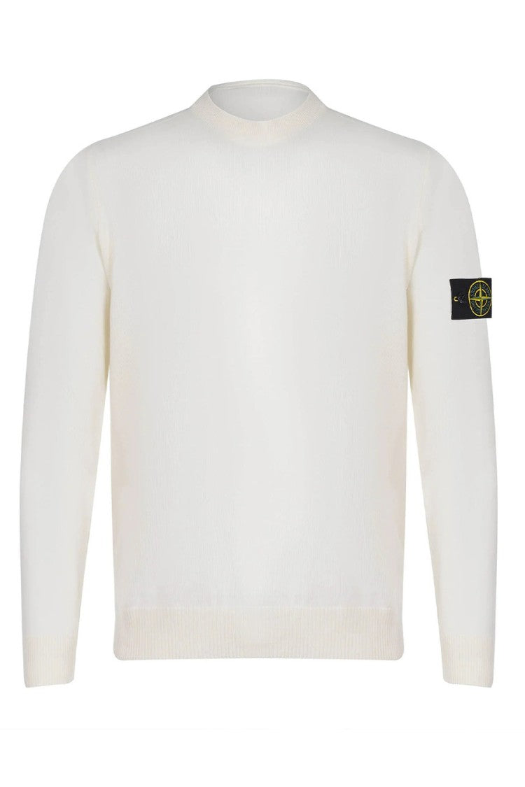 Stone Island White Virgin Wool Mock-Neck Sweater