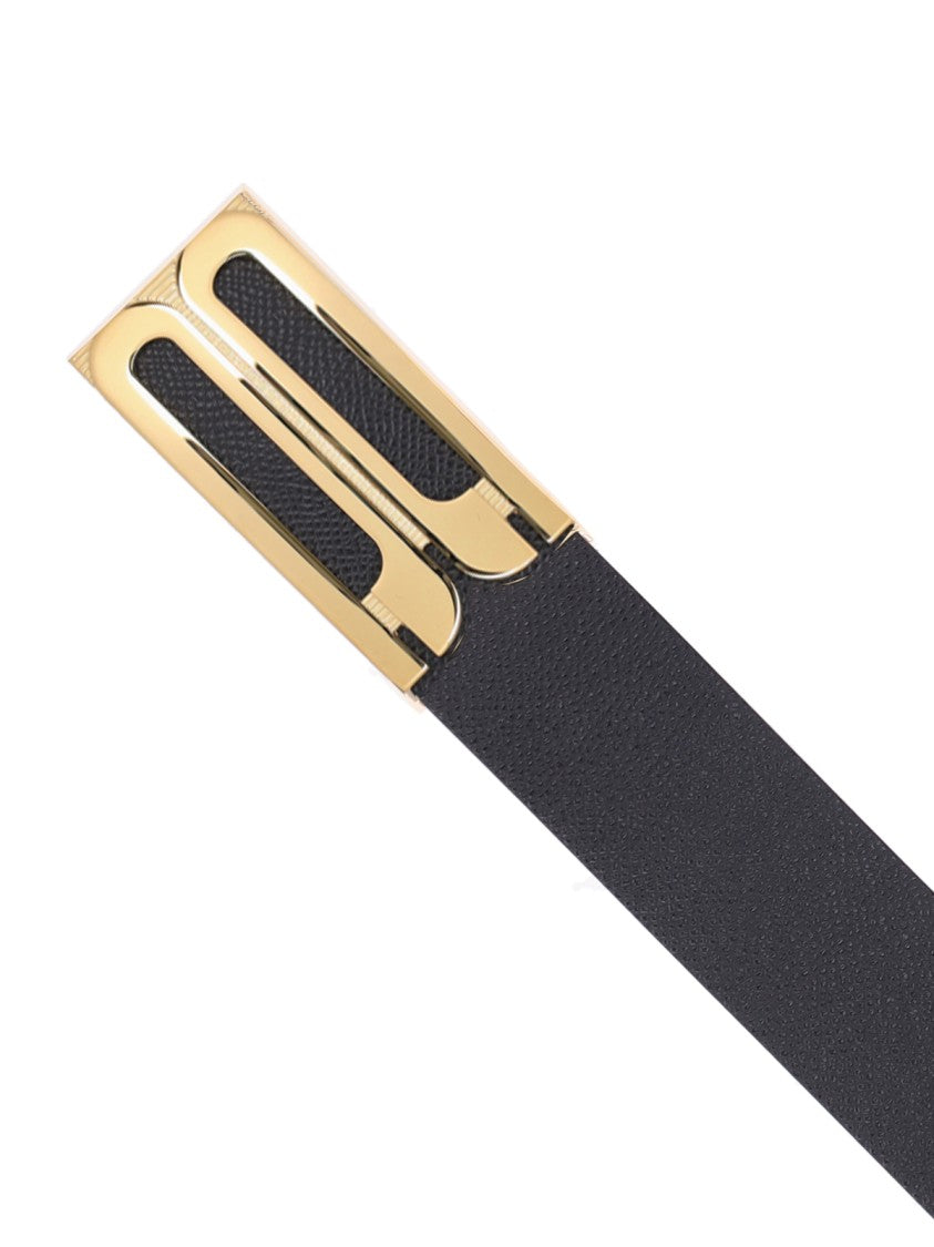 Victoria Beckham Black Jumbo Frame Crocodile-Embossed Leather Belt