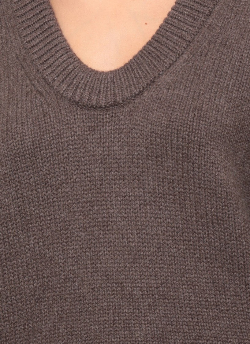 Loulou De Saison Brown Ribbed Relaxed Fit Seamless Cashmere Sweater