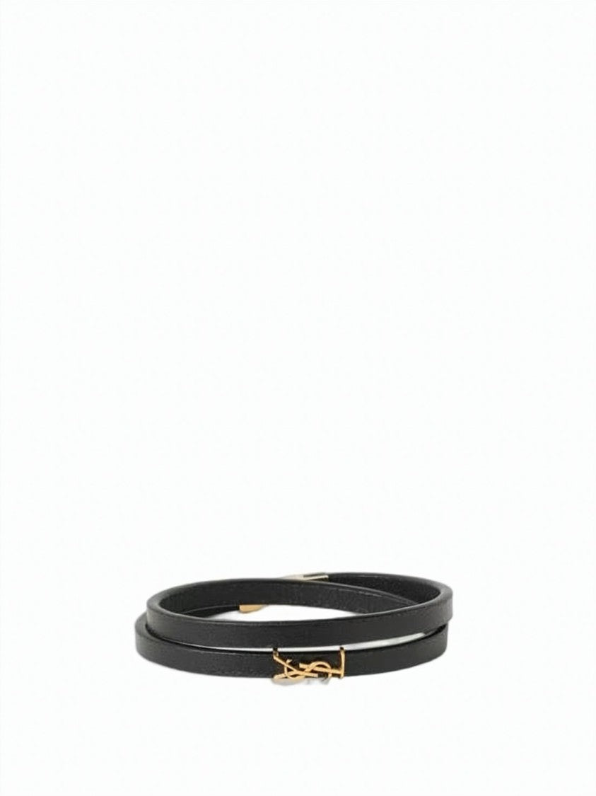 Saint Laurent Black Leather Belt With Gold-Toned Brass Clasp