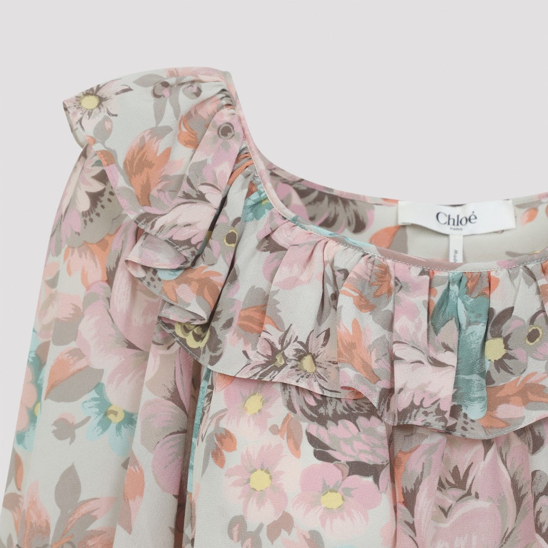 Chloé Floral Silk Dress With Ruffled Neckline