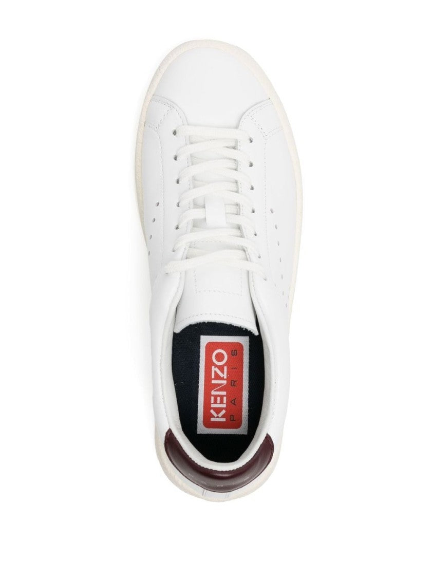 Kenzo Refined White Leather Low Top Trainers With Burgundy Accent