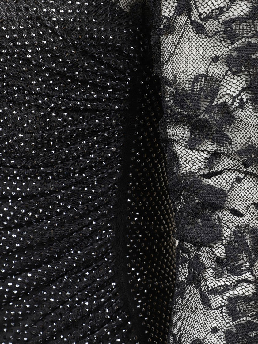 Self-Portrait Asymmetrical Black Top With Lace And Fitted Fabric