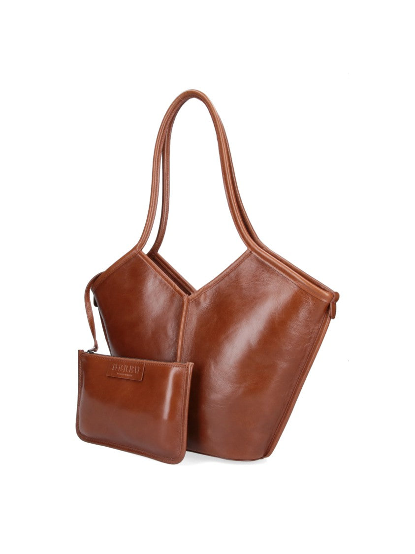 Hereu Beige Structured Angular Silhouette Tote Bag