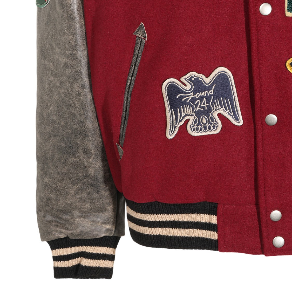 Found Varsity-Style Jacket With Embroidered Details And Contrasting Sleeves