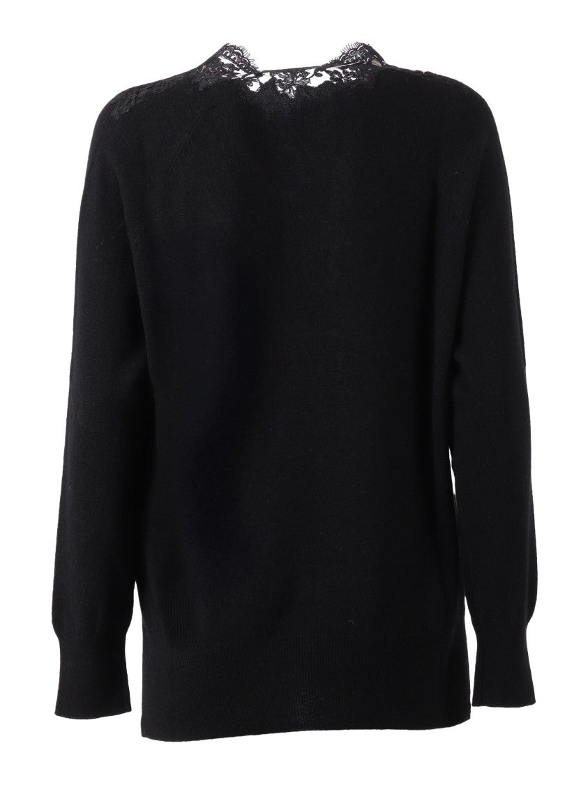 Ermanno Scervino V-Neck Long-Sleeved Knit Top In Wool-Cashmere Blend