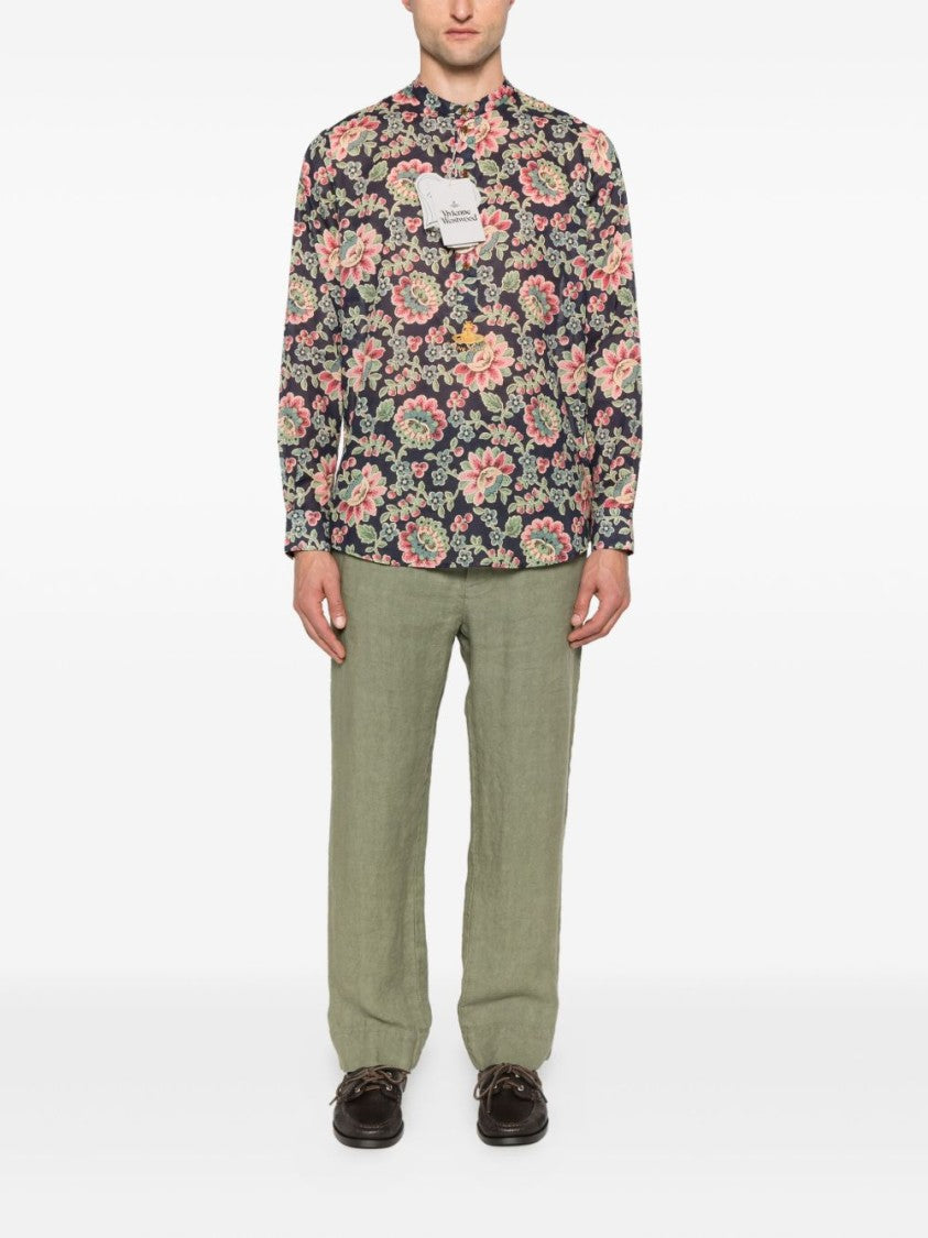 Vivienne Westwood Blue Floral Print Mock Neck Shirt