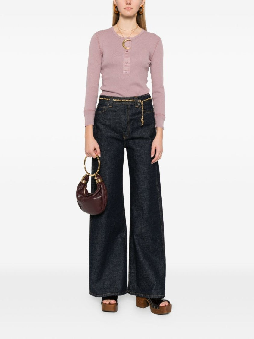 Chloé Soft Ribbed Long-Sleeve Top With Button Placket