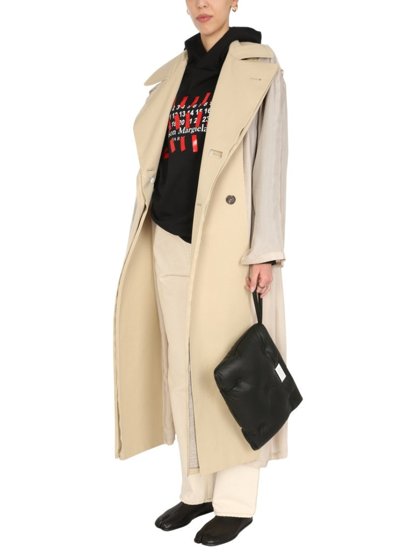 Maison Margiela Two-Material Trench Coat With Belted Waist