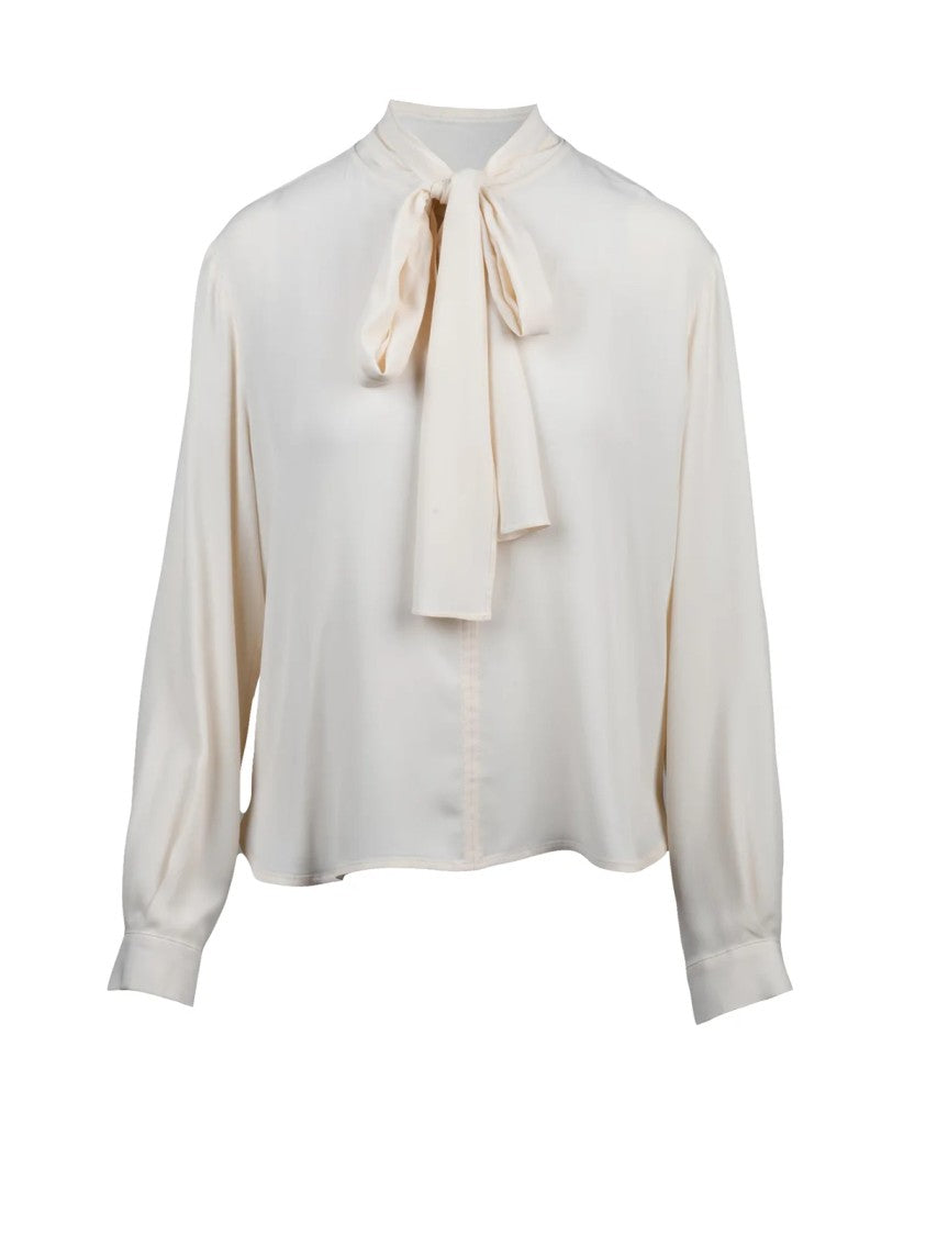 Seventy White Chiffon Tie-Neck Silk-Blend Blouse