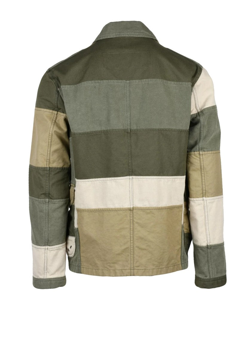 Fay Archive Green Patchwork Cotton Toggle Coat