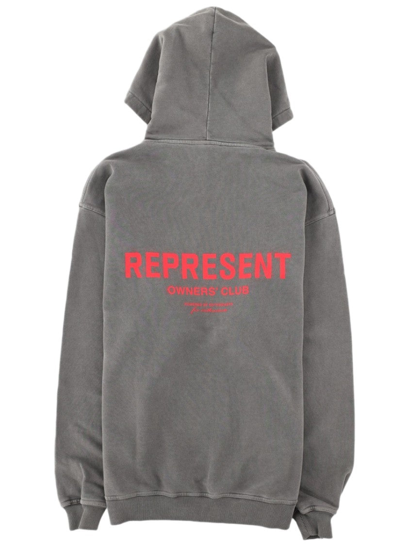 Represent Track Relaxed Fit Washed Grey Cotton Hoodie