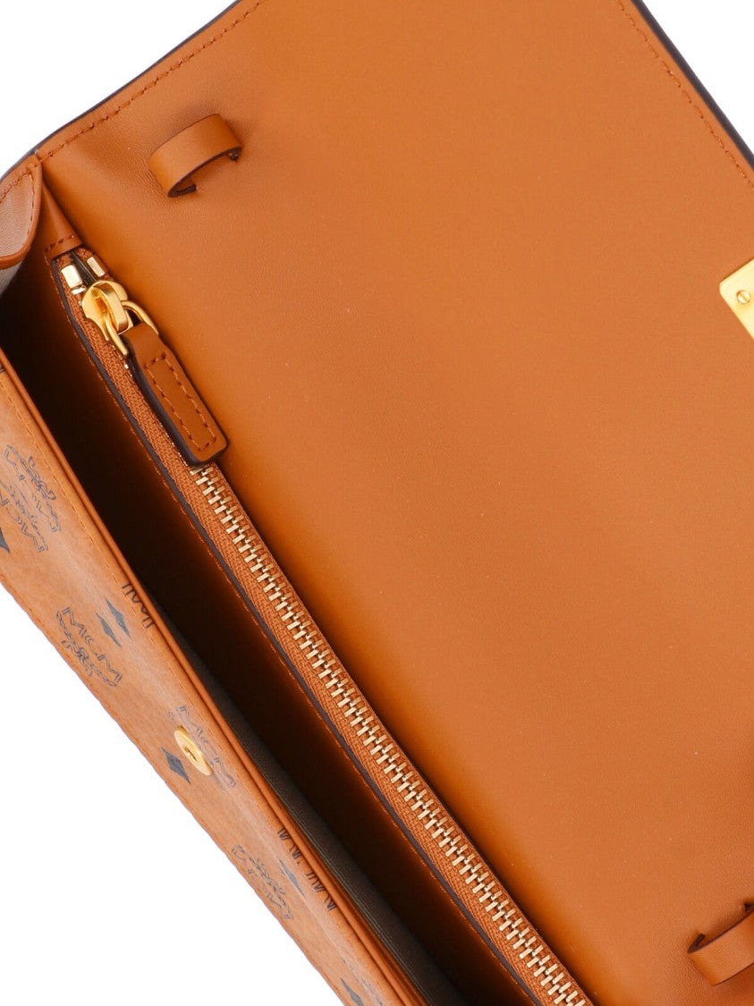 Mcm Brown Logo Print Leather Flap Wallet