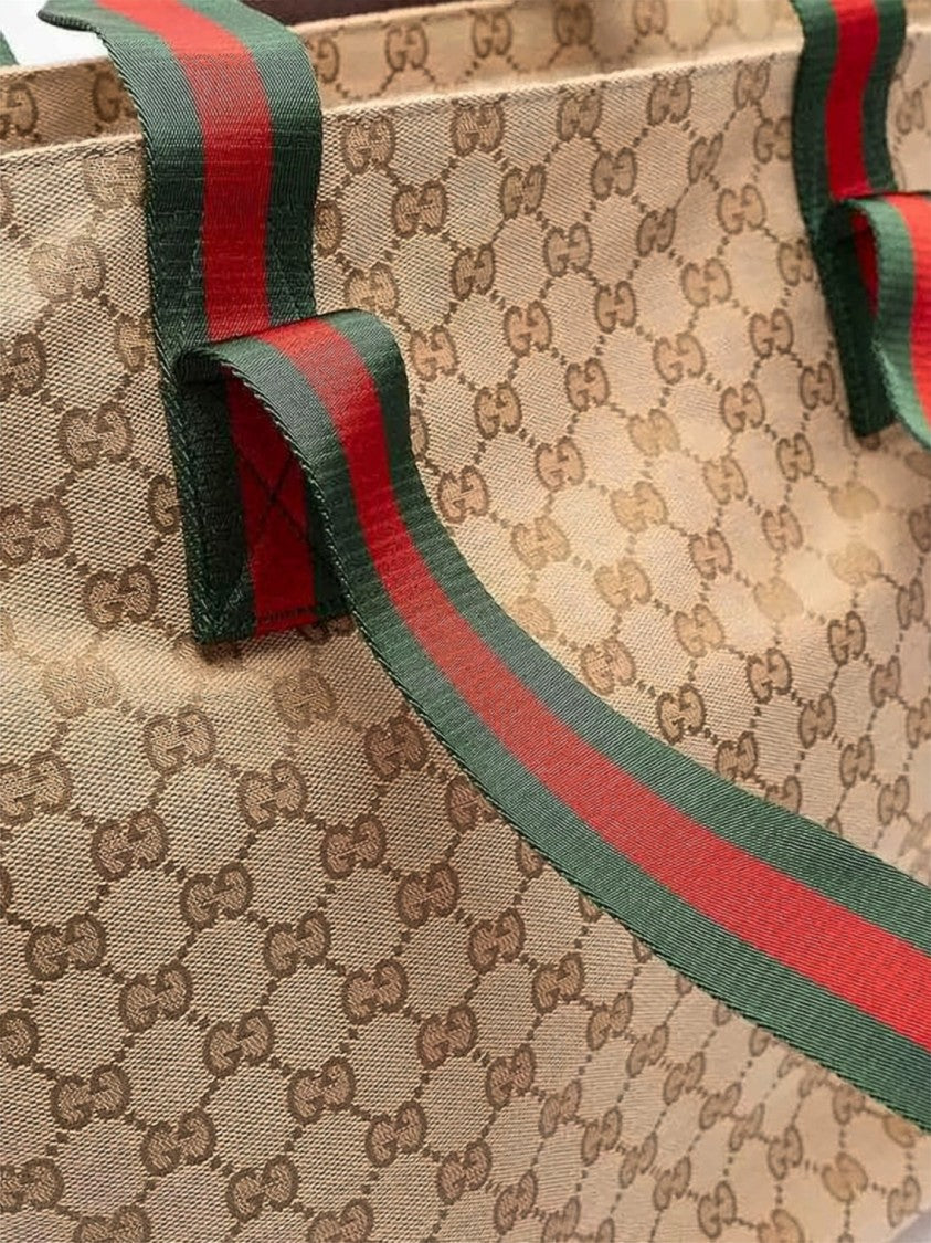 Gucci Monogram Canvas Tote Bag With Signature Stripe Handles