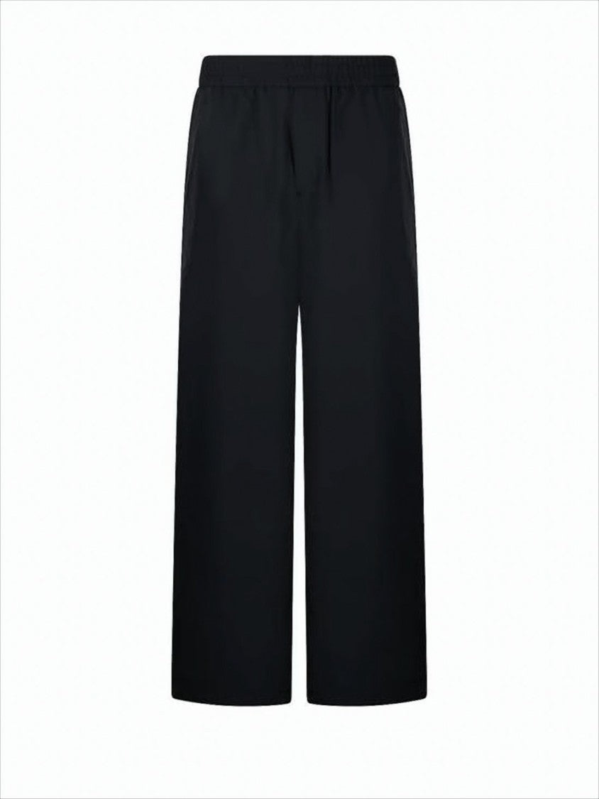 Ami Wide-Leg Wool Pants With Elastic Waistband