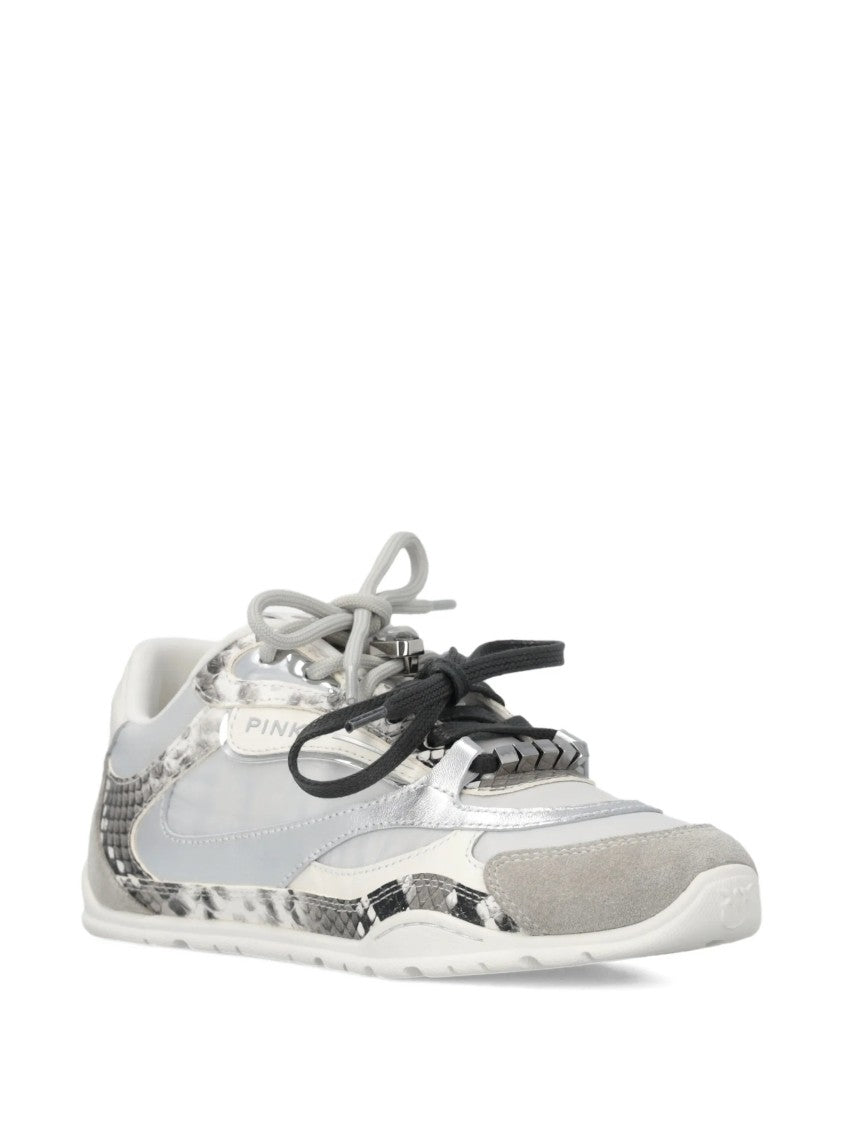 Pinko Light Grey/Silver Yulia 01 Mixed-Material Sneakers