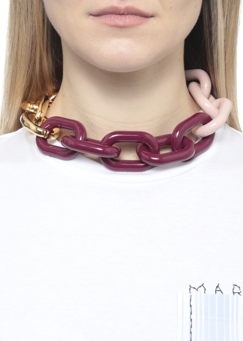 Marni Multicolor Resin And Metal Chain Necklace With Clip Closure