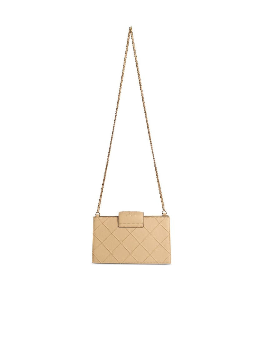 Tory Burch Quilted Cream Leather Shoulder Bag With Braided Chain Strap