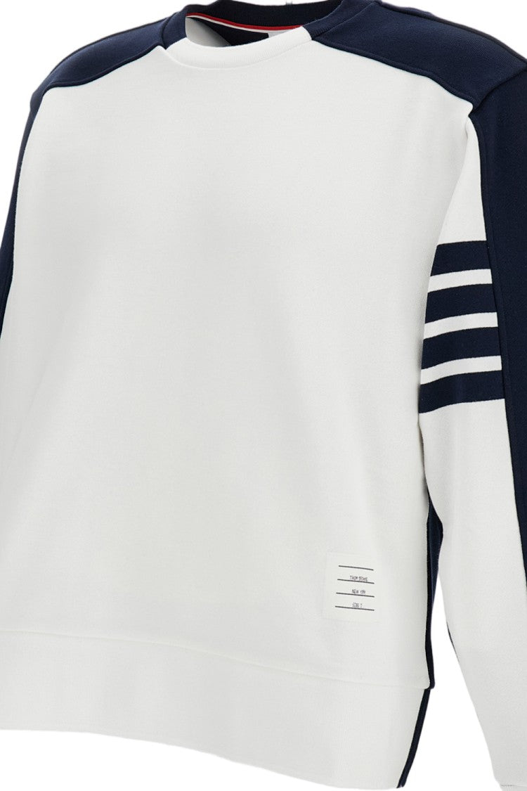 Thom Browne White Cotton 4-Bar Crewneck Sweatshirt