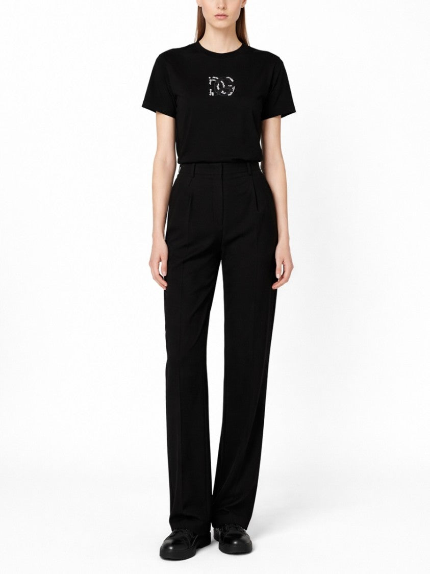 Dolce & Gabbana Cropped Boxy Embellished Logo T-Shirt