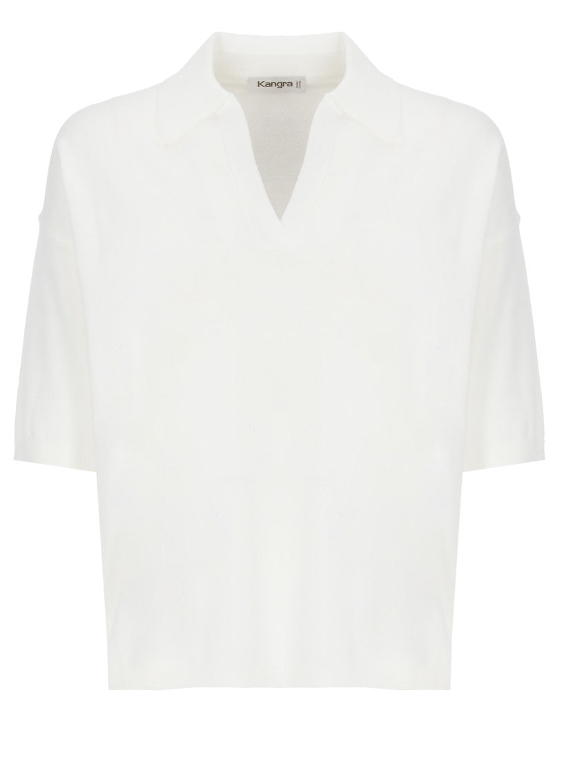Kangra White Cotton 3/4 Sleeve Polo Shirt