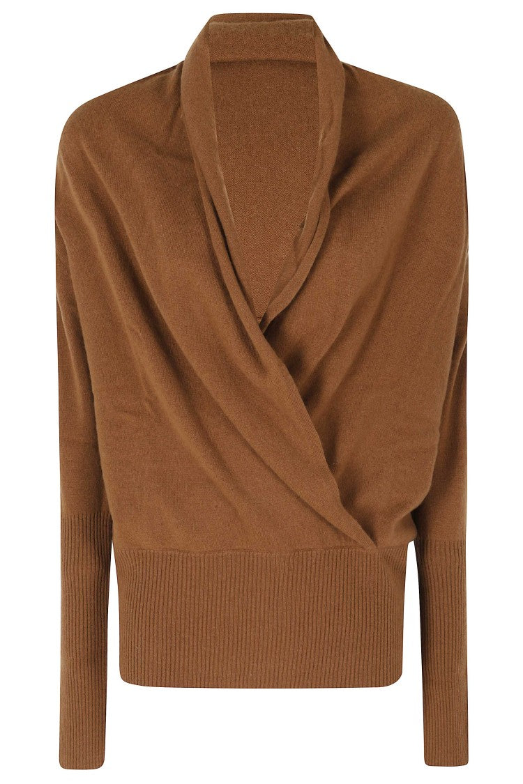 7 For All Mankind Brown Wrap V-Neck Wool-Cashmere Sweater