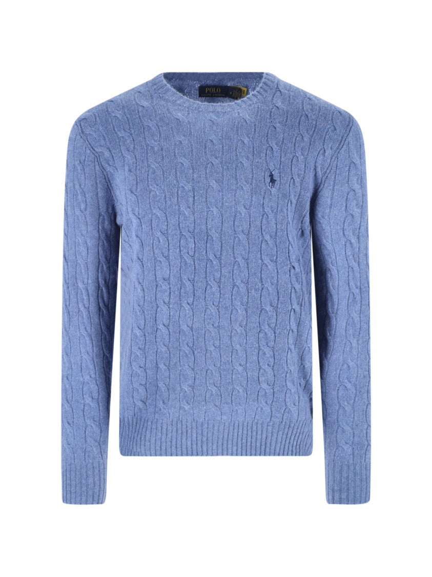 Polo Ralph Lauren Blue Cable Knit Wool-Cashmere Sweater
