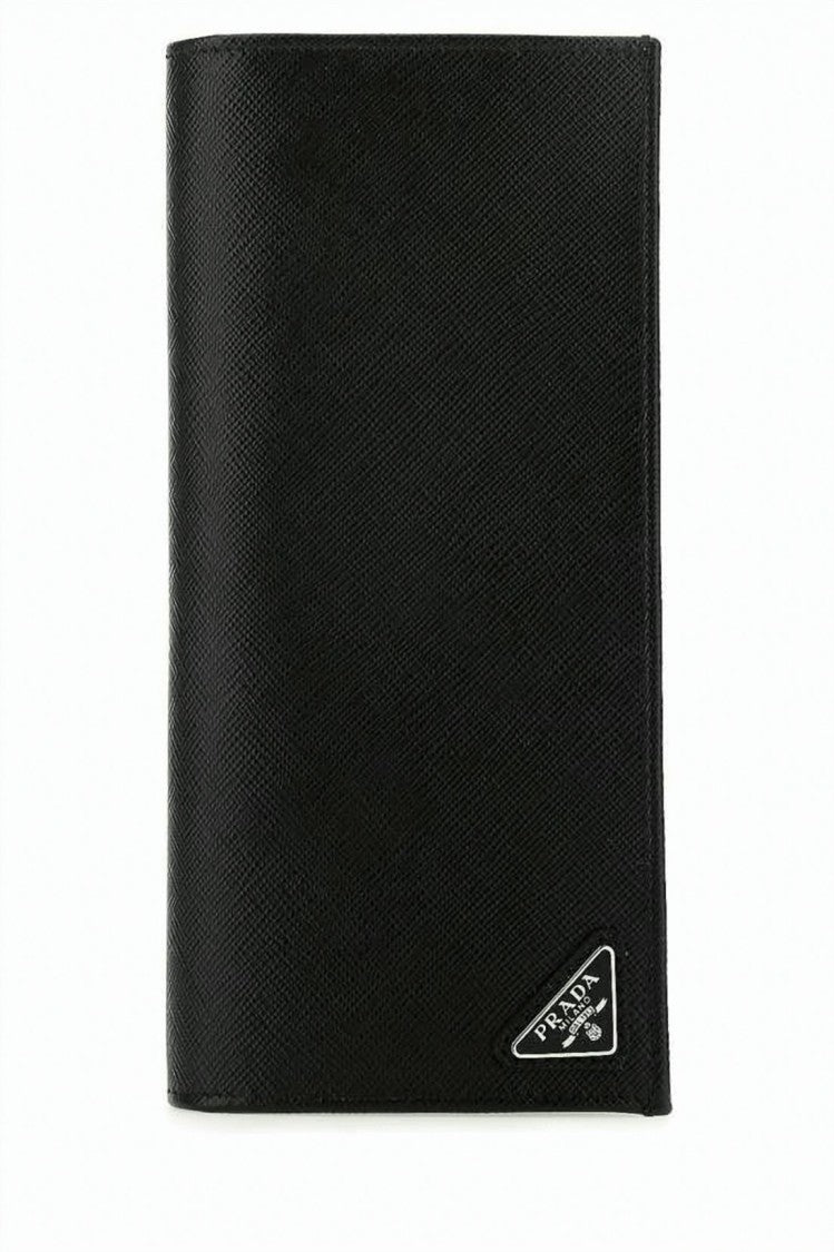 Prada Textured Long Wallet With Triangular Logo Plaque