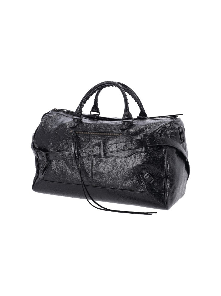 Balenciaga Black Le City Boston Crinkled Lamb Leather Travel Bag