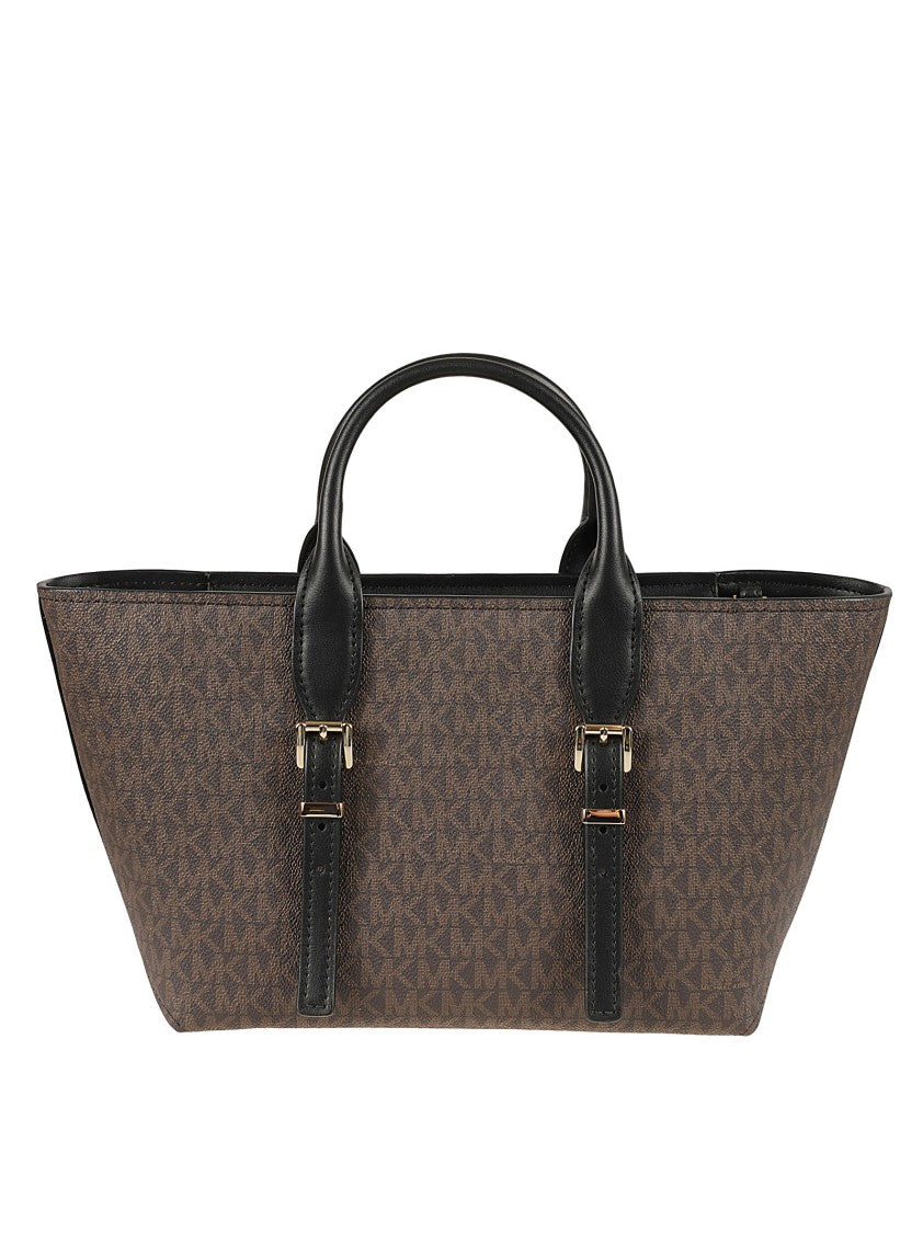 Michael Kors Structured Brown Handbag With Rolled Top Handles