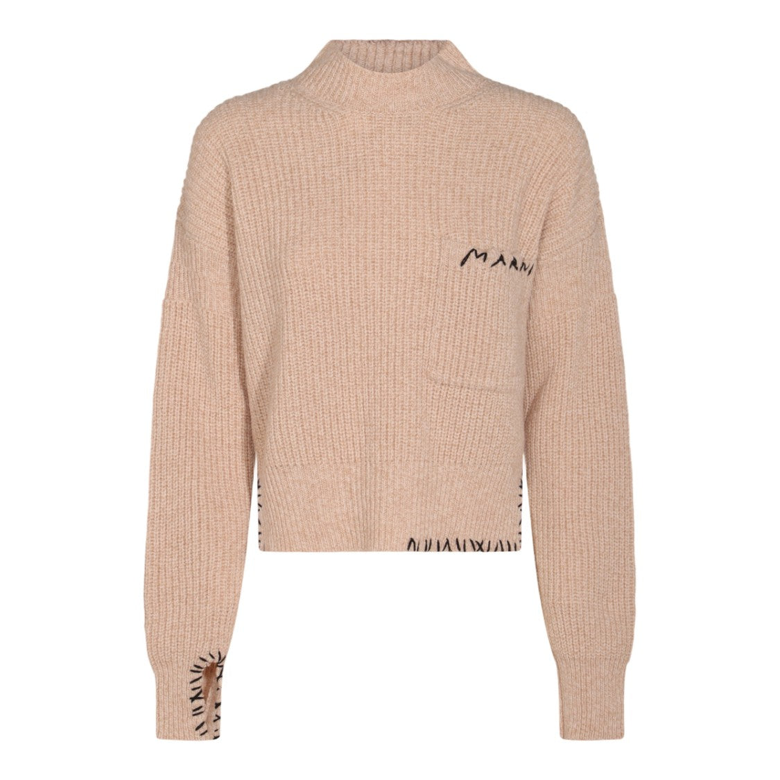Marni Cropped Ribbed Knit Sweater With High Neckline