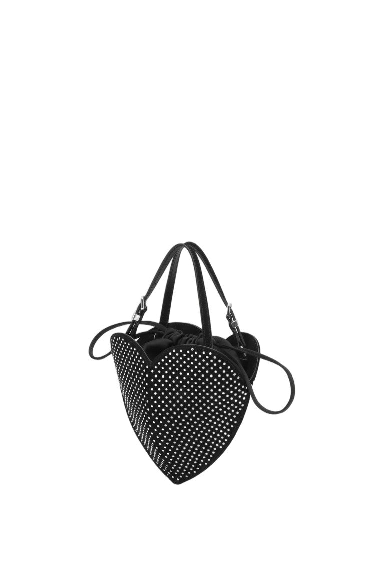 Rotate Rhinestone Leather Drawstring Heart Shoulder Bag