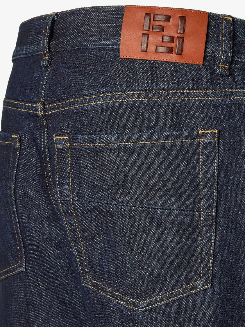 Fendi Straight-Leg Denim Jeans With Contrast Stitching And Logo Patch