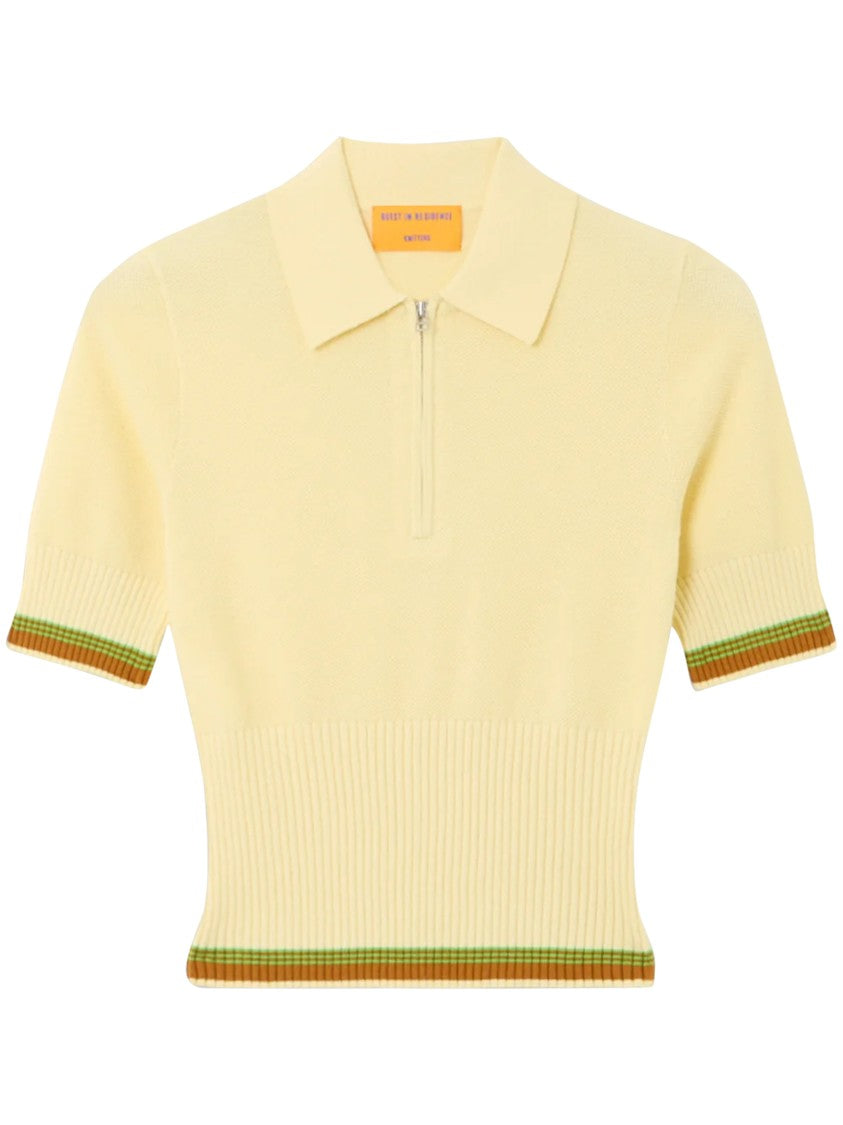 Guest In Residence Cropped Zip-Up Polo With Ribbed Texture
